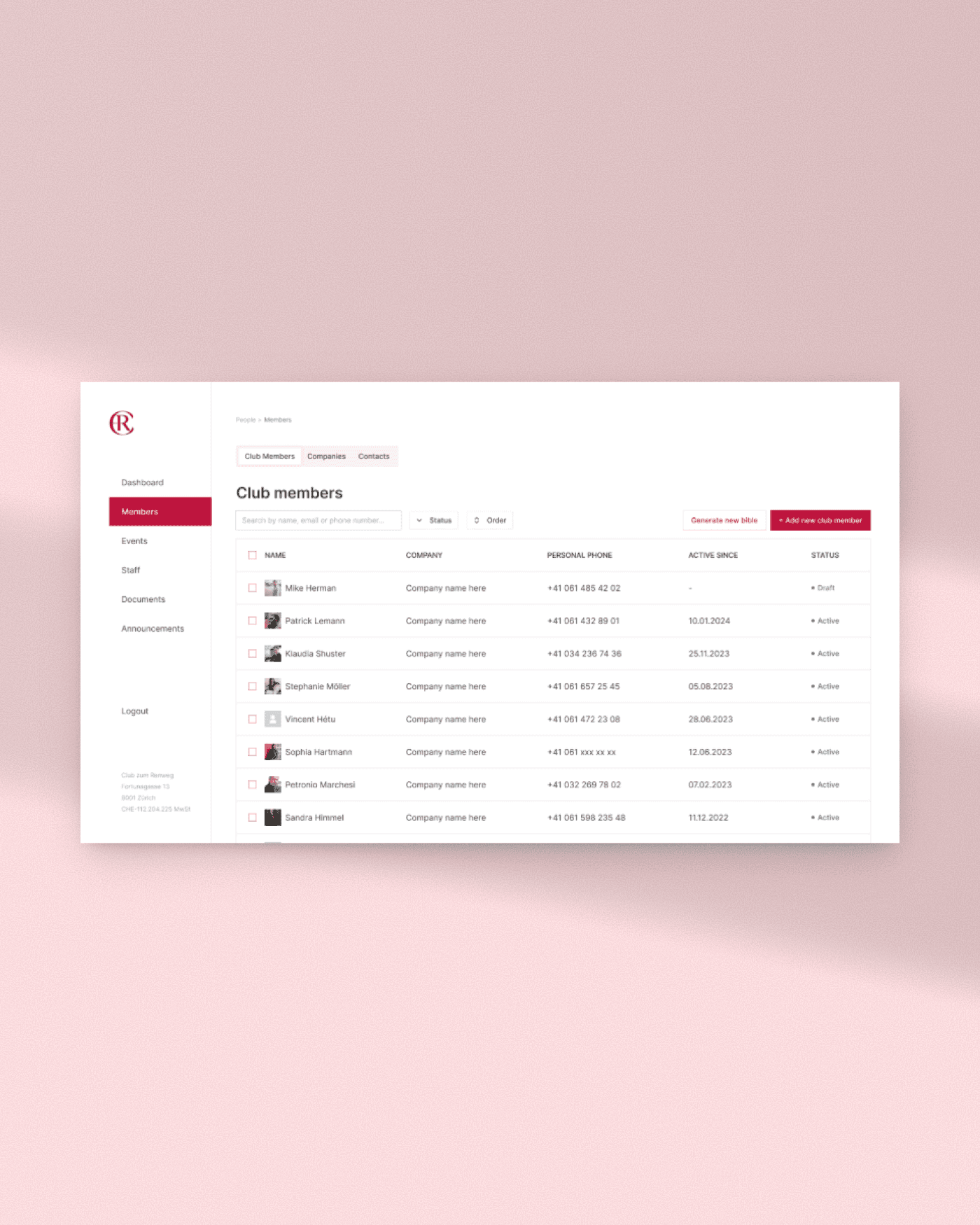 The digital platform for an exclusive Zurich private club 2